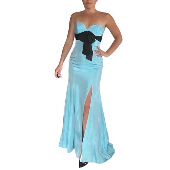 Jovani Strapless Gown Blue/Black - Picture 2 of 7